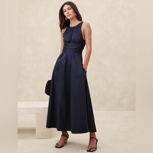 Banana Republic | Dresses | Nwt Banana Republic Navy Blue Stretchcotton  Poplin Maxi Dress Multiple | Poshmark